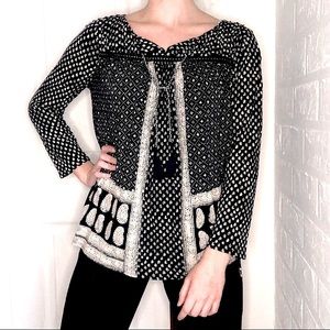 Lucky Brand navy paisley tassel blouse NWT size M